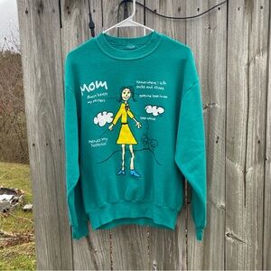 90s Unique Vintage Emerald Green Mom Graphic Sweatshirt Fits M